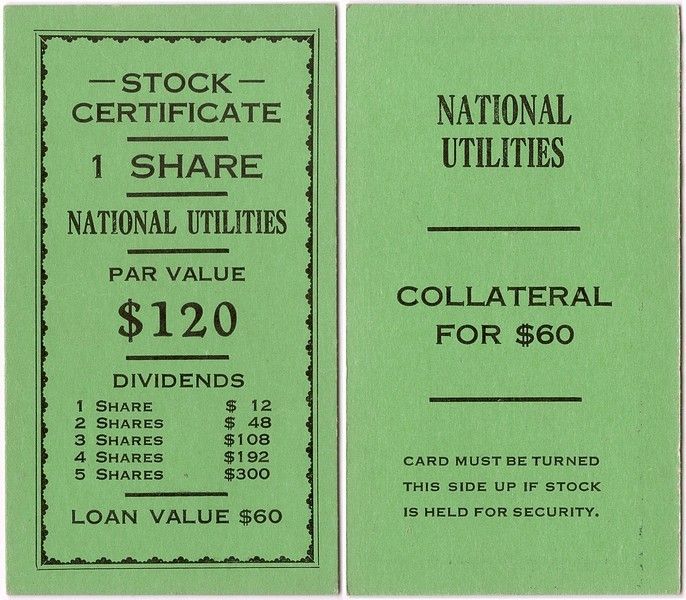 Monopoly Themed Stock Certificate